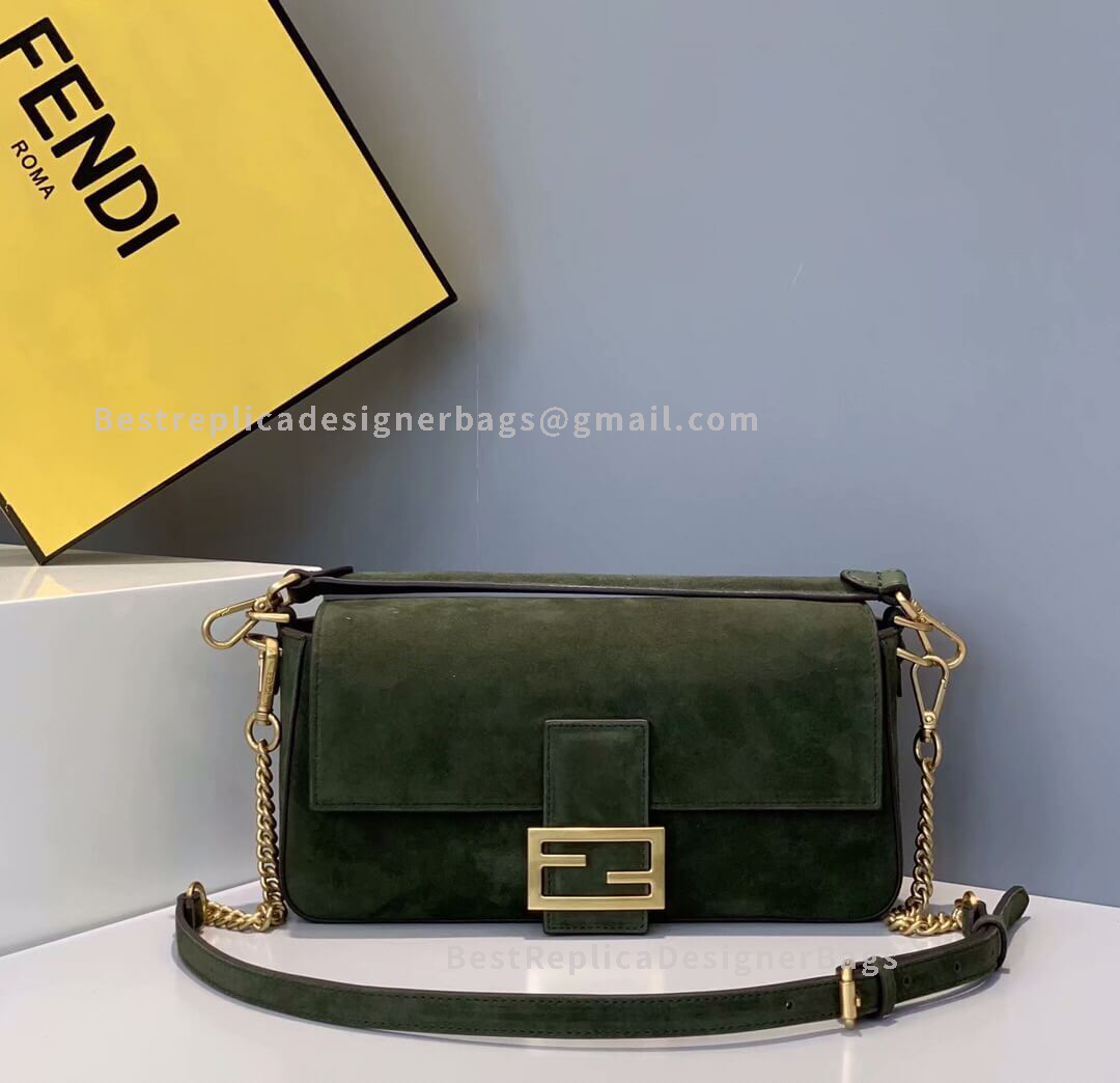 Fendi Baguette Medium Green Velvet Bag GHW 308M